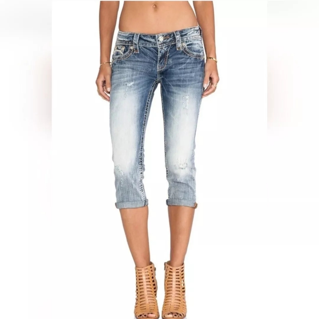 Rock Revival Vicky Stretch Cropped Capri Sz 25 Low Rise Slim Straight Rj8407p